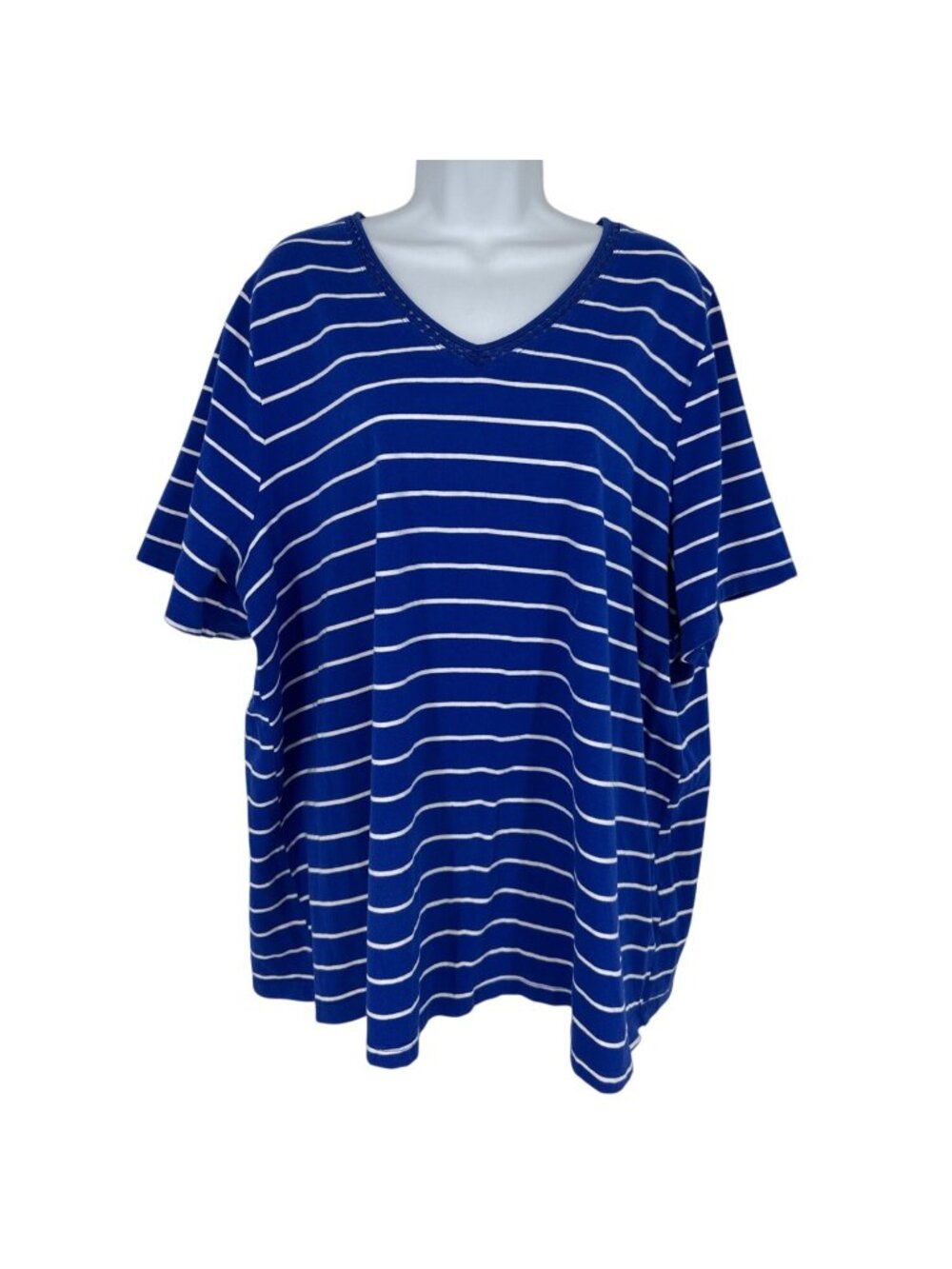 Catherines Suprema Blue & White Striped V-Neck Top Women's Size 2X 22/24W